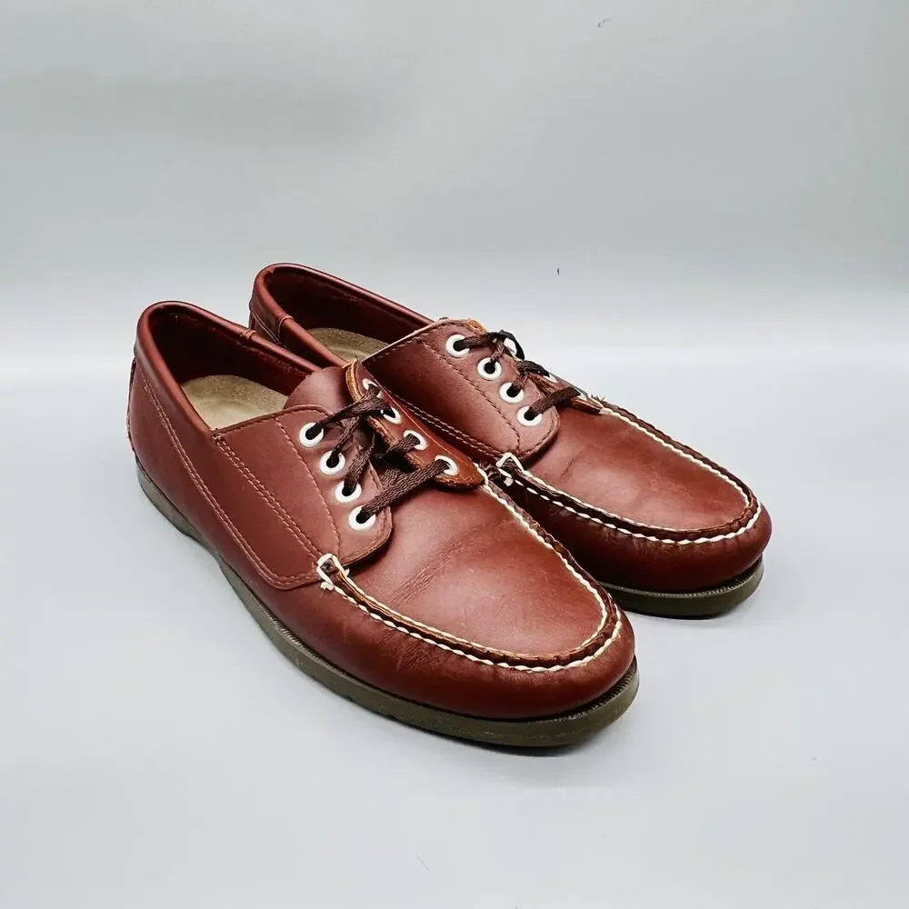LL Bean Shoes Mens 7.5 Brown Leather Boat Moc Toe Vintage Casual Nautical
